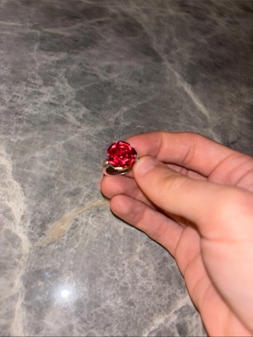 Silver Ring with Red Rose Gemstone